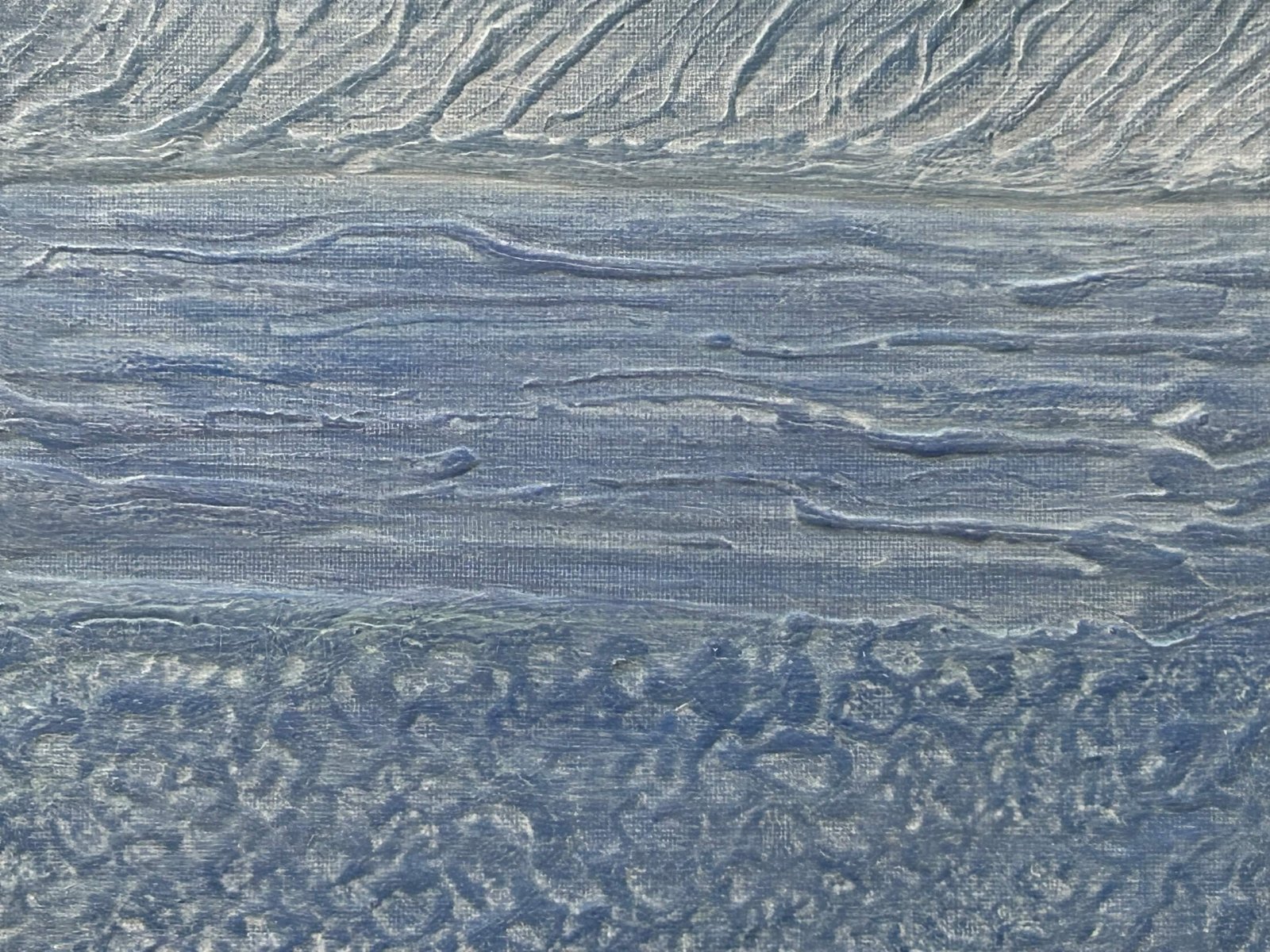 Monochromatic blue textured painting evoking a calm sea